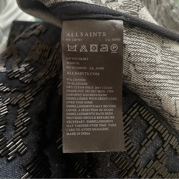 All Saints ALLSAINTS Blue Swyni Denim Hand Beaded Jean Pencil Skirt EUC Size 4 - Picture 11 of 12